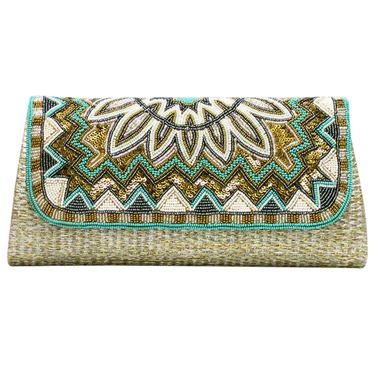 Gold Beaded Clutch with Gold Embroidery by David Jeffery